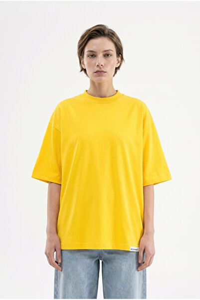 Machinist Tricou de damă Basic Oversize din bumbac jerseu, galben închis