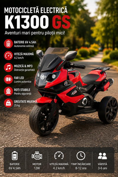 OEM Електрически мотоциклет за деца, спортен тип, 6V 4.5Ah, MP3 и музика, LED...