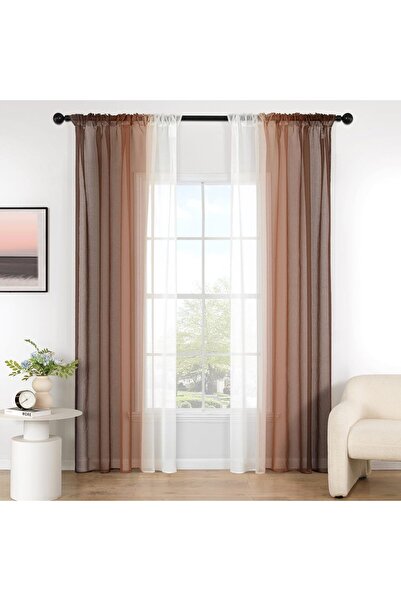 MIULEE Set de 2 perdele voal bicolore cu bandă cu volane, 140 x 260 cm, culoa...