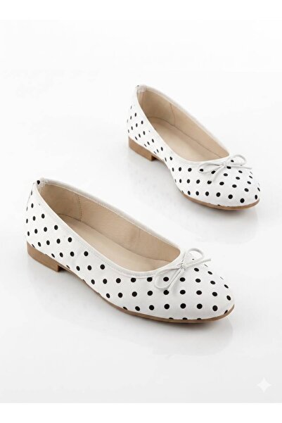 MAYA SHOES Kadın Puantiyeli Fiyonklu Detaylı Günlük Rahat Babet