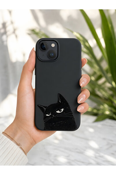 KILIFOLOG iPhone 15 Uyumlu Lansman Silikon Gözlüklü Ukala Kedi Temalı Darbe E...