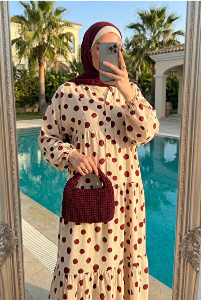 Kirazca Butik Rochie Hijab mare pentru femei, cu buline, în straturi (FĂRĂ CĂ...