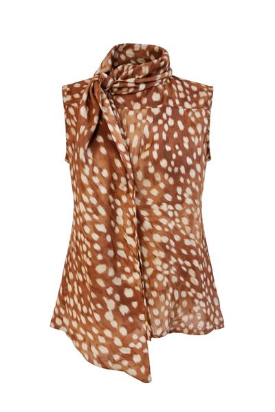 Hiccup Bluză MIXRAY cu guler tip choker și imprimeu leopard și detaliu cu nod
