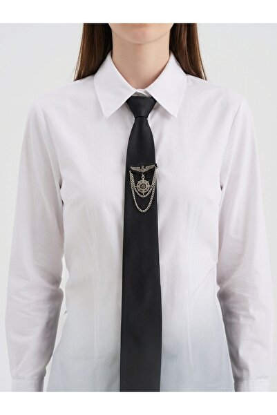 tw3 Women's Chain Brooch Detailed Adjustable Design Tie Standard Black