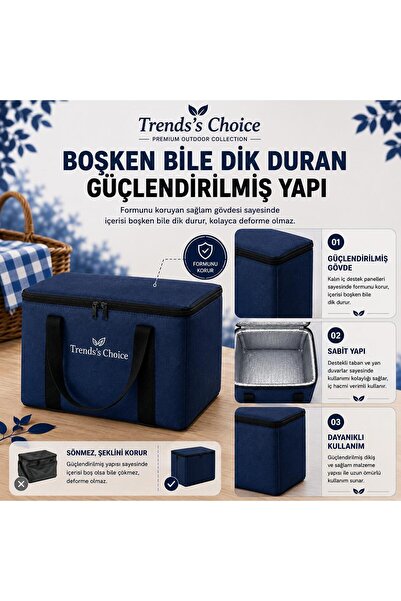 trends's choice 40 Litre Termal Buzluk Çanta Katlanabilir Piknik Kamp Plaj ve Yolculuk İçin Soğuk Sıcak Koruyucu Seyehat Çantası