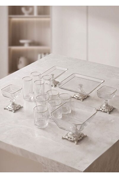 ASSA BAZAAR 21-Piece Luxury Glass Presentation and Serving Set with Gold Deta...