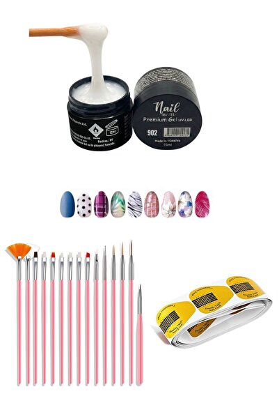 Nail Master Protez Tırnak Jeli 15ml + 15li Fırça Seti + 50li Şablon