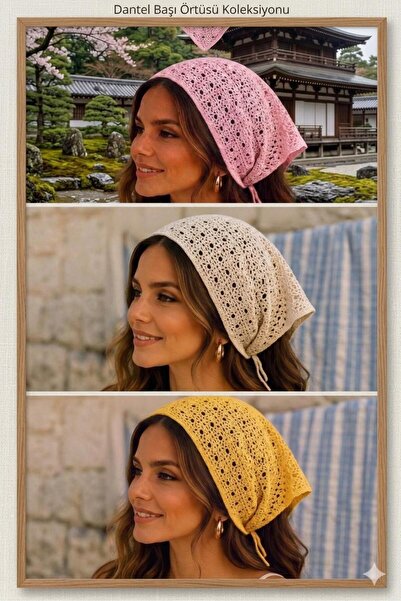 İNCİ ÇEYİZ 3 Pieces of Different Color Soft Patterned Knitted Bohemian Bandanas