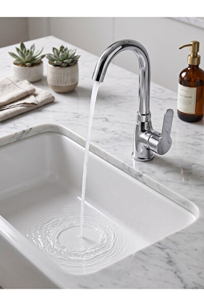 EMFA AKSESUAR Chrome Sink Faucet - Swan Sink Faucet - Chrome Bathroom Sink Fa...