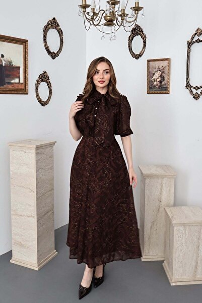 Elbee Fashion Woman Kahve Fiyonklu Elbise