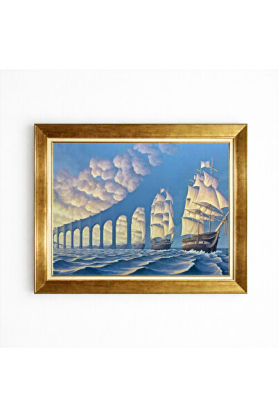 giyense Tablore Sürrealist Gemi Ve Bulut Köprüsü Rob Gonsalves Tarzı Altın Çe...