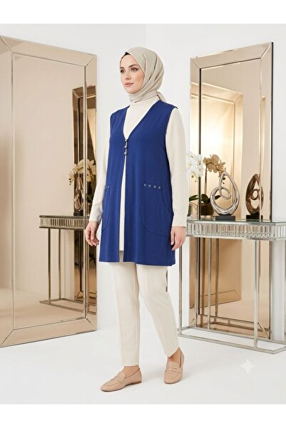 wishne Women's Buttoned Combed Cotton Vest - Comfortable Cut Casual Hijab Vest