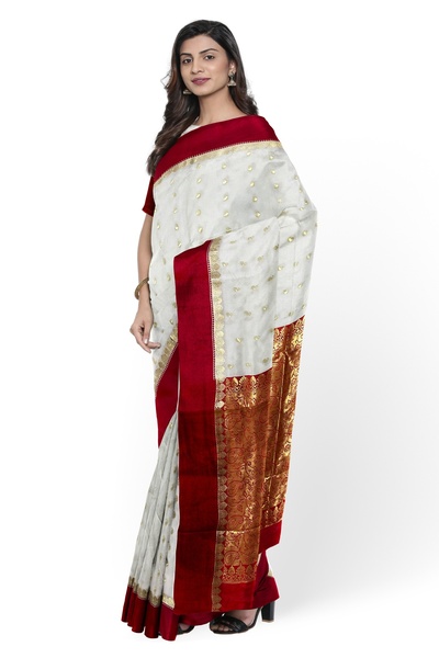 Silk Nagri Women Semi Silk Traditional Bengali Lal Par Kanjivaram Saree with ...