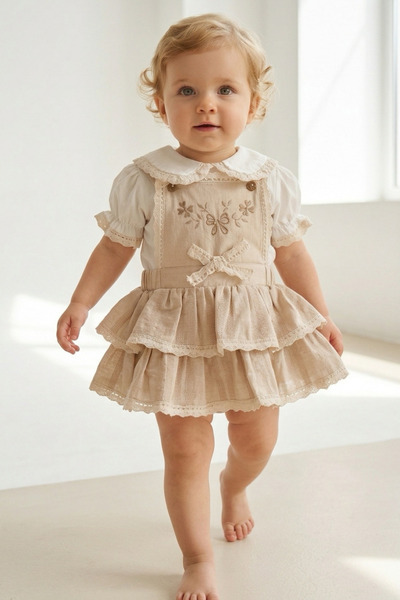 Bebezade Summer Baby Girl Linen Flowers Salopet