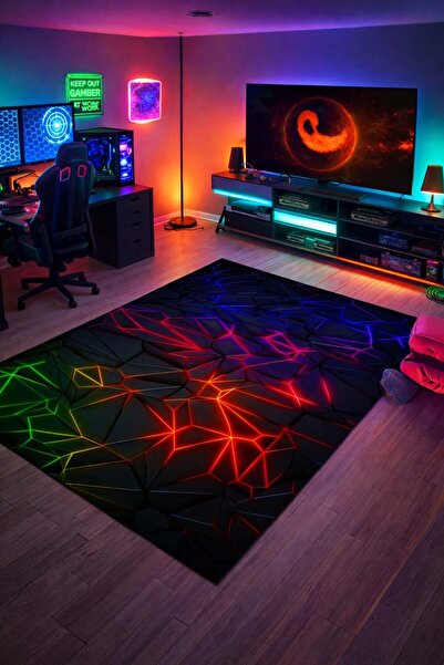 Qatalina Üç Boyutlu Neon Işıklı Dijital Baskı Kaymaz Taban Yıkanabilir Modern...