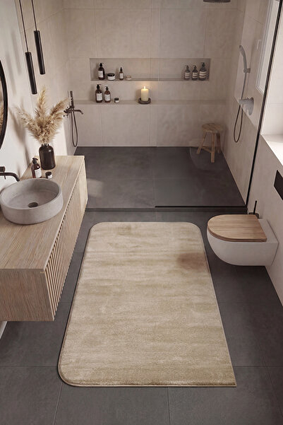 Cool Halı Puffy Koyu Bej Banyo Halısı Kalın Yumuşak Tüylü Peluş Şekilli Duş Ö...