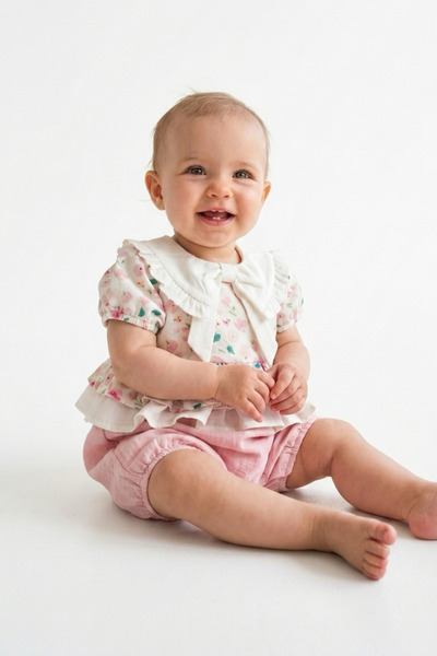 Bebezade Summer Baby Girl Floral Romper with Collar Detail
