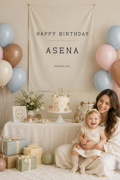 Vagonik Kişiye Özel Doğum Günü Happy Birthday Duvar Örtüsü Duvar Halısı Birin...