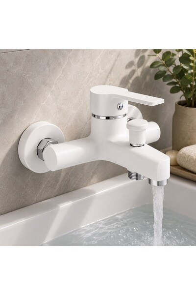 Viosa Mat Beyaz Banyo Bataryası Aç Kapa Duş Musluğu 5 Yıl Garantili