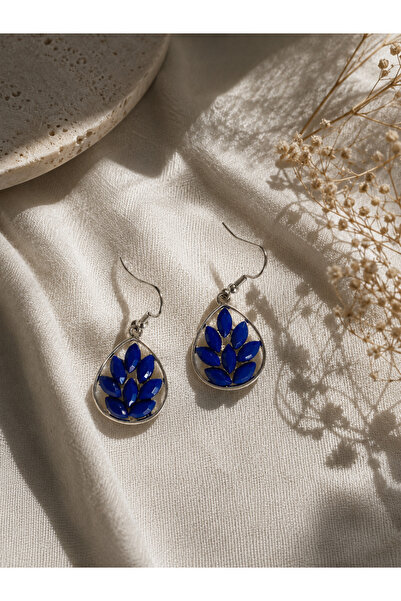 COLLECTİON Royal Blue Yaprak Taşlı Damla Küpe