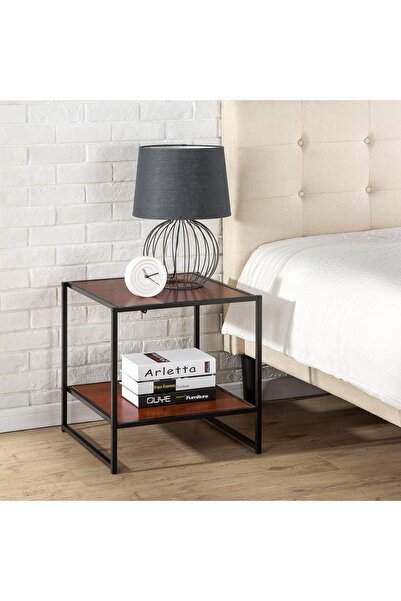 OEM Măsuță de noapte cu raft 2 niveluri Cadru metalic 51x51x51 cm Roșu mahon