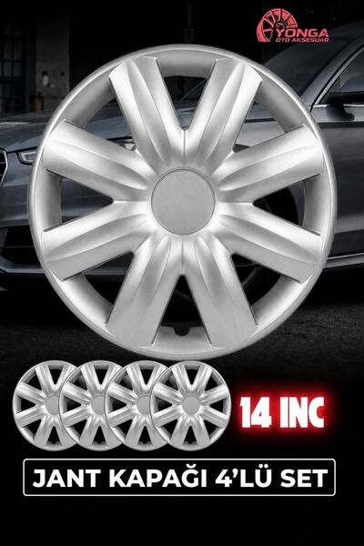 YONGA OTO AKSESUAR RENAULT 14 İnç Jant Kapağı 4'lü Set Gümüş + 4 Amblem + 8 C...