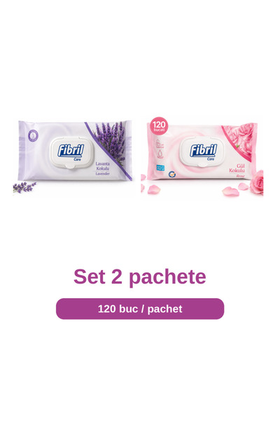 Fibril Set Care Servetele Umede Lavanda si Rose, 2 Pachete, 2 x 120 Bucati, p...
