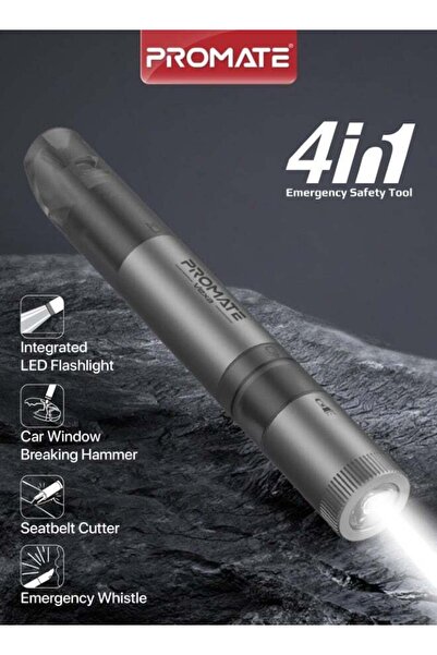 Promate Vexa 4-in-1 Emergency Safety Tool with LED Flashlight, Window Breaker...