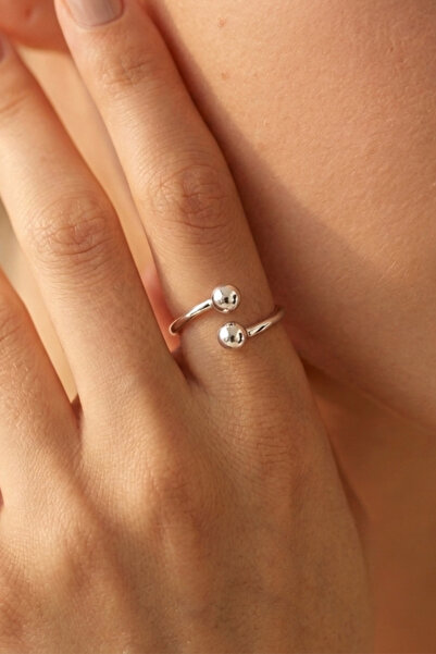 Elika Silver Double Beaded Adjustable Ring