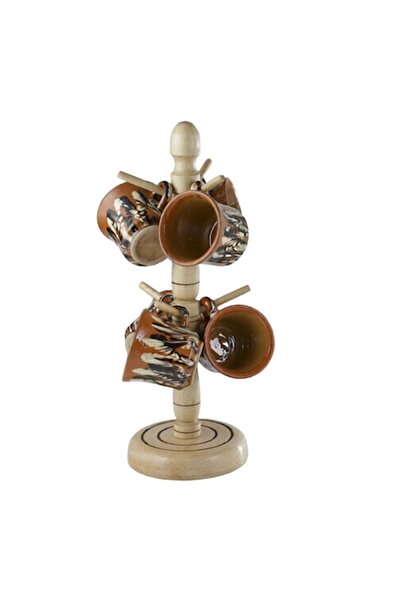 LimArt Set de 6 cești de cafea ceramice tradiționale din corind, cu suport ve...