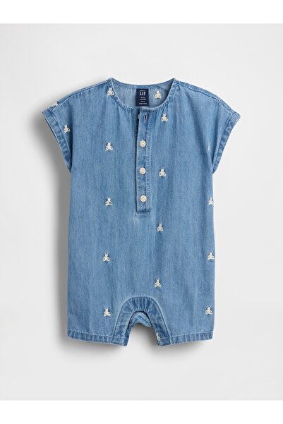 GAP Bebek Mavi İşlemeli Brannan Bear Denim Şort Tulum