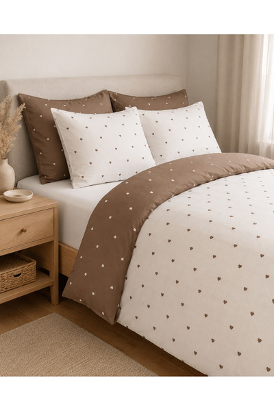 Newsevinç Ev Tekstili Heart Patterned Double 200 X 240 Duvet Cover Set with E...
