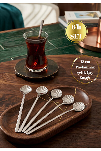 BRE HOME Premium 6'lı İstiridye Model Çay Kaşığı Seti - 12 cm Paslanmaz Çelik...