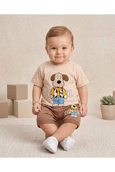 voyyo kids baby Baby Boy Dog Embroidered 3-6-9-12-18-24 Months Summer Shorts Set
