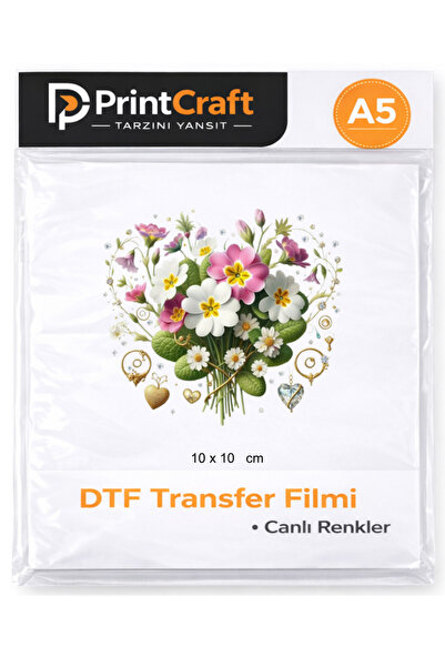 PRİNTCRAFT RENKLİ DÜŞLER ATÖLYESİ 10x10 cm Kalp Çiçek Ütü ile Yapışan DTF Tra...