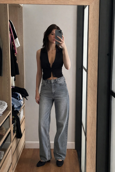 XRAY JEANS Pantaloni de damă cu talie înaltă, gri deschis, tip baggy