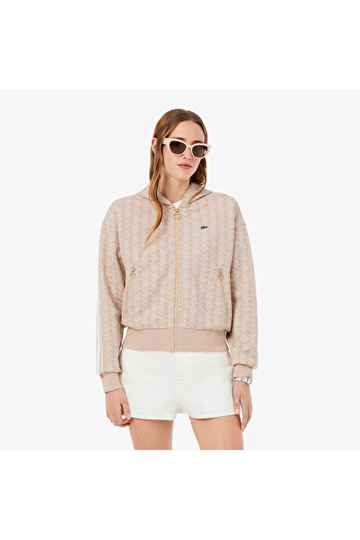 Lacoste Kadın Regular Fit Fermuarlı Monogram Pembe Sweatshirt