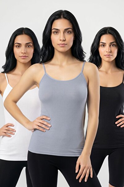 fevien 3-Pack Women's 95% Cotton Thread Strap Ribbed Undershirt Flexible Brea...