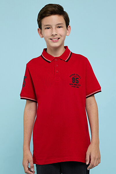R&B Print Detail Polo T-Shirt with Short Sleeves