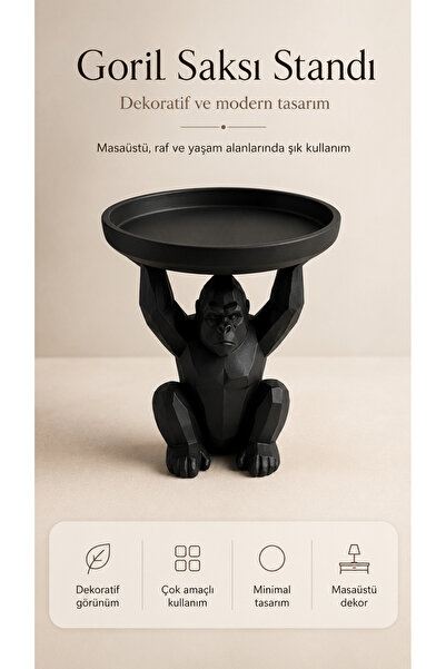 Lotus Creative Siyah Goril Mumluk ve Dekoratif Stand 10 cm | Masaüstü Takı, S...