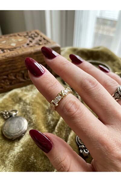 EKİDORA Kare Baget Taşlı X Model Düğüm Ayarlanabilir Kadın Çelik Yüzük