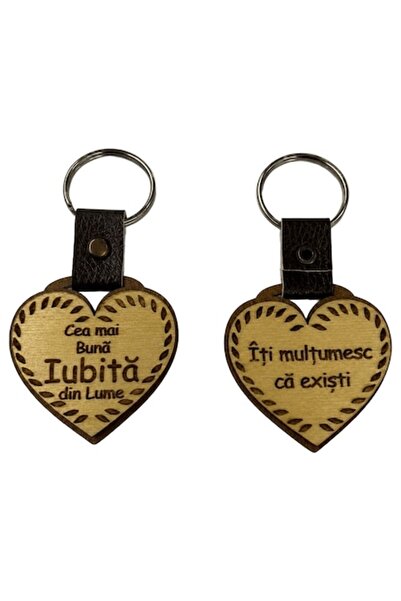 LimArt Breloc personalizat din lemn MDF și piele, în formă de inimă, model „C...