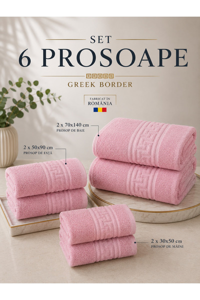 RALEX PUCIOASA Set de 6 prosoape premium cu bordură grecească, 100% bumbac, 5...