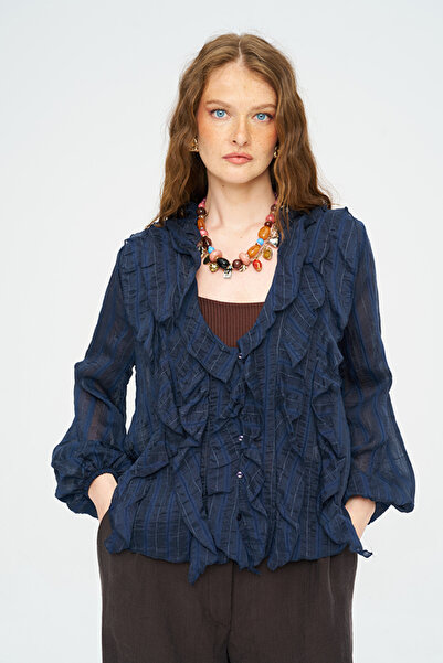 Orfeo Negro Women's Metallic Shimmering Shirt with Flywheel Detail
