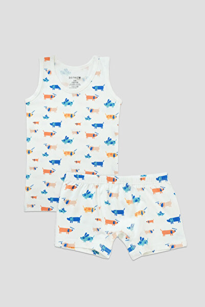 Defne Baby Set de maiou și boxeri din bumbac pieptănat cu model cățeluș, din ...