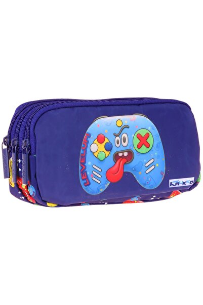 KAUKKO Kids Good Game Printed Navy Blue - Red Boy's School Pencil Case - L5391