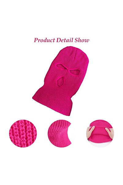 OEM Balaclava tricotată, mască de schi integrală, 3 găuri, unisex, de iarnă – Roz
