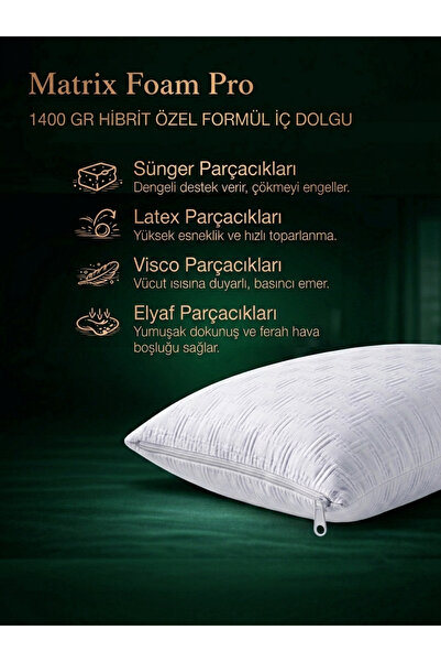 Viscofly Matrix Foam Pro Hibrit Yastık 1400gr 50x70 – 4/5 Sert Yüksek Destek