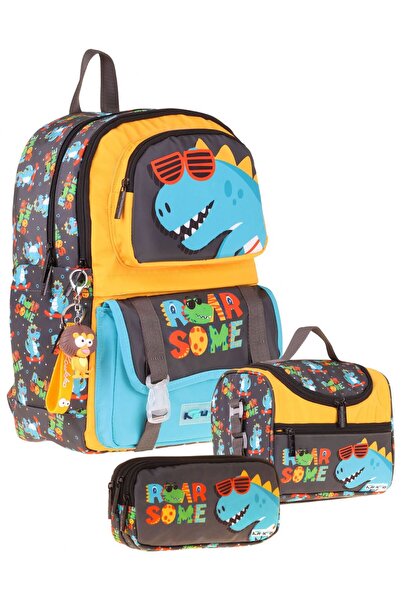 KAUKKO Kids Roar (Yellow - Blue Color) Boys' Triple Primary School Backpack S...
