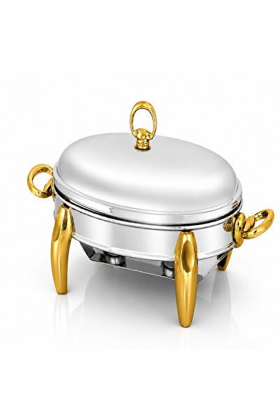 GÜREN 101000181 Oval Serving Set with Candle Warmer 2.2 Lt Gold-Silver